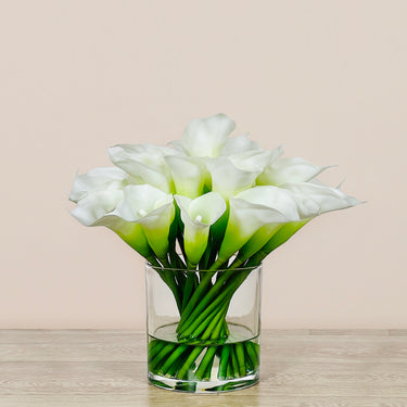 -Artificial Calla lily Arrangement in Glass Vase-Bloomr