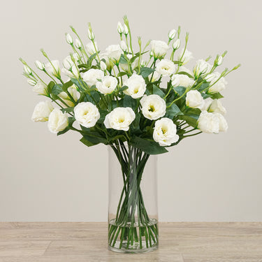-Artificial Lisianthus Arrangement in Glass Vase-Bloomr