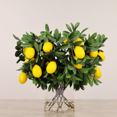 -Artificial Lemon Teardrop Arrangement in Glass Vase-Bloomr