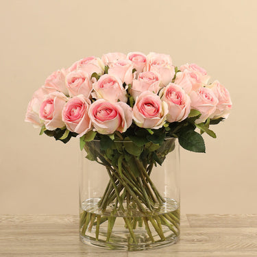 Floral Arrangement-Artificial Rose Arrangement in Glass Vase-Bloomr
