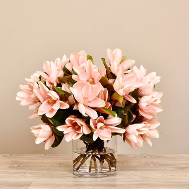 Floral Arrangement-Artificial Magnolia in Glass Vase-Bloomr