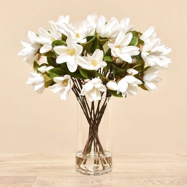 Floral Arrangement-Artificial Magnolia in Glass Vase-Bloomr