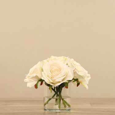 Flowers-Artificial Rose Arrangement in Glass Vase-Bloomr