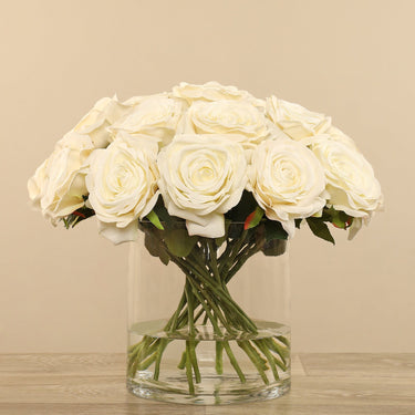 Flowers-Artificial Rose Arrangement in Glass Vase-Bloomr