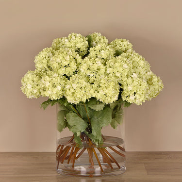 Floral Arrangement-Artificial Snowball Arrangement in Glass Vase-Bloomr
