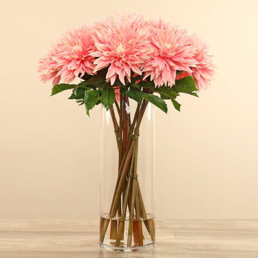 Flowers-Artificial Dahlia Arrangement in Glass Vase-Bloomr