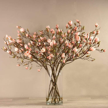 Flowers-Artificial Magnolia in Glass Vase-Bloomr