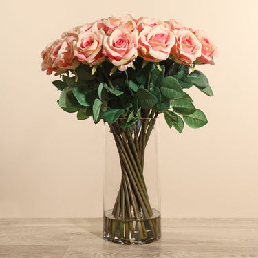 Floral Arrangement-Artificial Rose Arrangement in Glass Vase-Bloomr