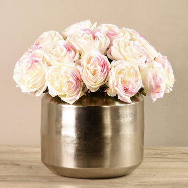 Floral Arrangement-Artificial Rose Arrangement in Silver Vase-Bloomr