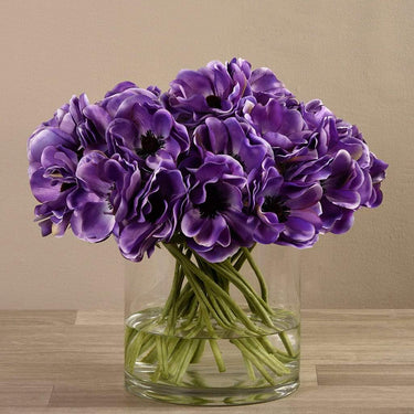 Flowers-Artificial Anemone in Glass Vase-Bloomr