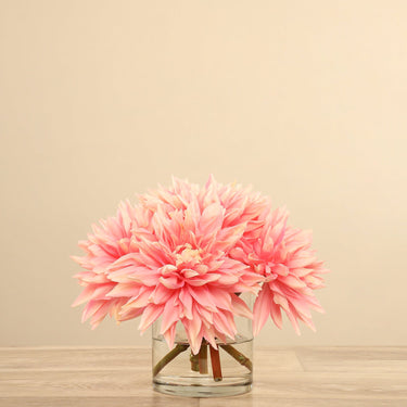 Flowers-Artificial Dahlia Arrangement in Glass Vase-Bloomr