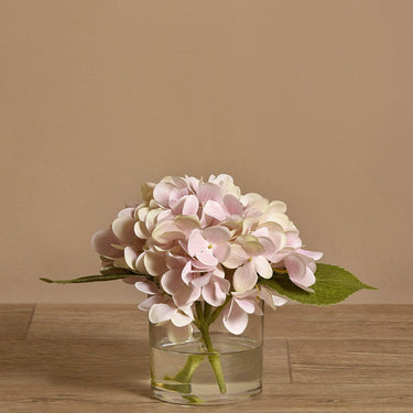 Flowers-Artificial Hydrangea Arrangement in Glass Vase-Bloomr