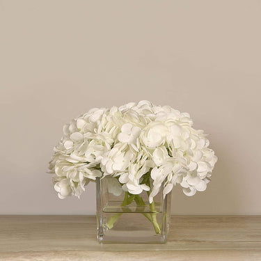 Flowers-Artificial Hydrangea Arrangement in Glass Vase-Bloomr
