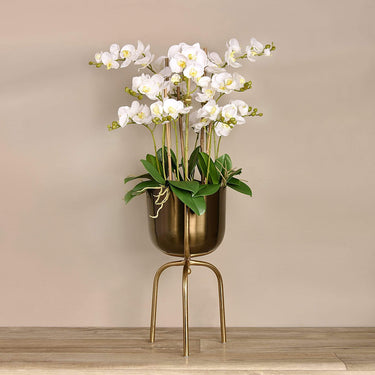 Flowers-Artificial Orchid Arrangement in Gold Standing Vase-Bloomr