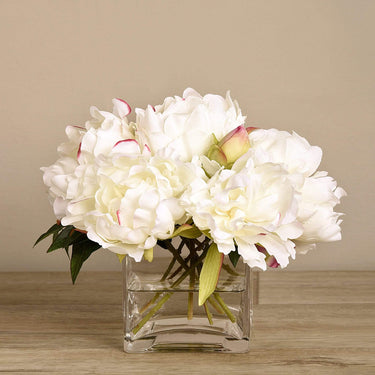 Flowers-Artificial Peony Arrangement in Glass Vase-Bloomr