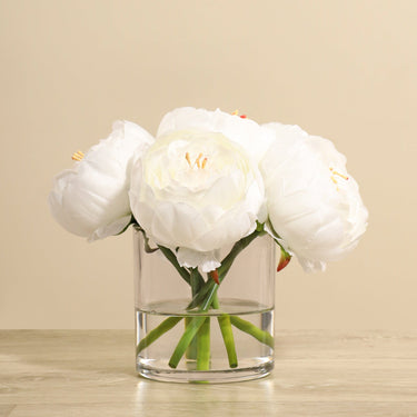 Floral Arrangement-Artificial Peony Arrangement in Glass Vase-Bloomr