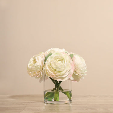 Floral Arrangement-Artificial Ranunculus Arrangement in Glass Vase-Bloomr