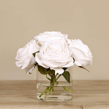 Floral Arrangement-Artificial Rose Arrangement in Glass Vase-Bloomr