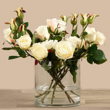 Floral Arrangement-Artificial Rose Arrangement in Glass Vase-Bloomr