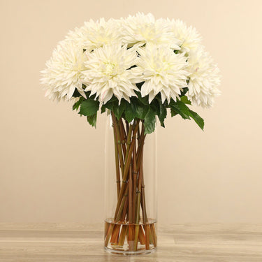 Flowers-Artificial Dahlia Arrangement in Glass Vase-Bloomr