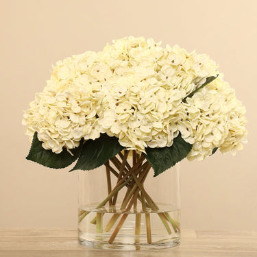 Flowers-Artificial Hydrangea Arrangement in Glass Vase-Bloomr