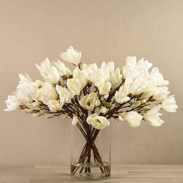 Floral Arrangement-Artificial Magnolia in Glass Vase-Bloomr