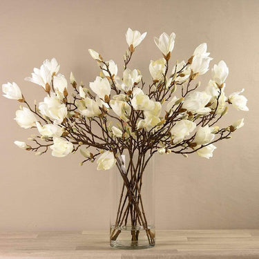 Floral Arrangement-Artificial Magnolia in Glass Vase-Bloomr