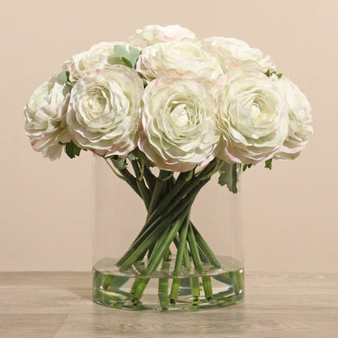 Floral Arrangement-Artificial Ranunculus Arrangement in Glass Vase-Bloomr