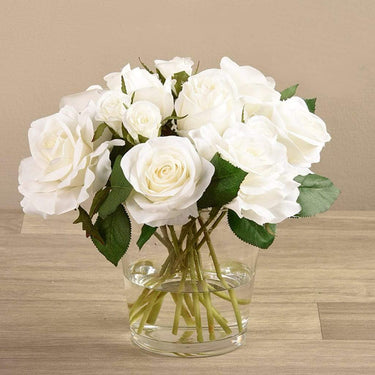 Floral Arrangement-Artificial Rose Arrangement in Glass Vase-Bloomr