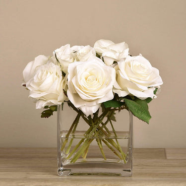Floral Arrangement-Artificial Rose Arrangement in Glass Vase-Bloomr