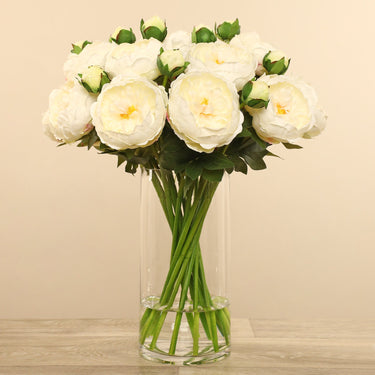 Flowers-Artificial Peony Arrangement in Glass Vase-Bloomr