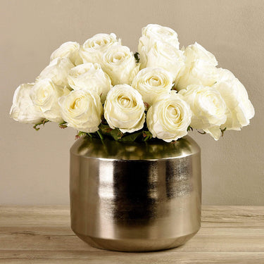Floral Arrangement-Artificial Rose Arrangement in Silver Vase-Bloomr