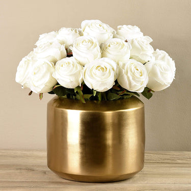 Floral Arrangement-Artificial Rose Arrangement in Gold Vase-Bloomr