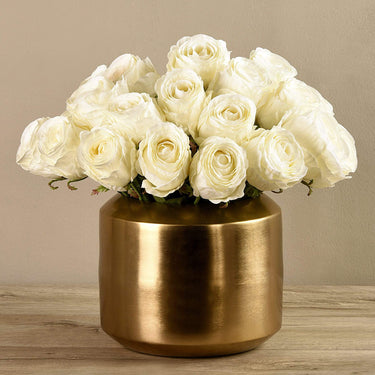 Floral Arrangement-Artificial Rose Arrangement in Gold Vase-Bloomr