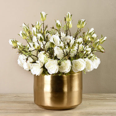 Floral Arrangement-Artificial Rose Arrangement in Gold Vase-Bloomr