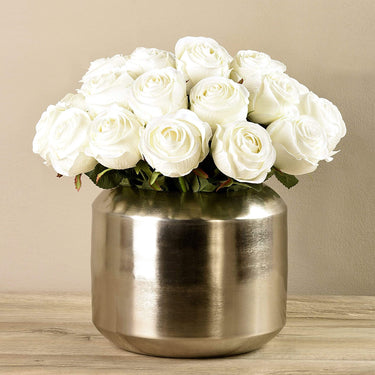 Floral Arrangement-Artificial Rose Arrangement in Silver Vase-Bloomr