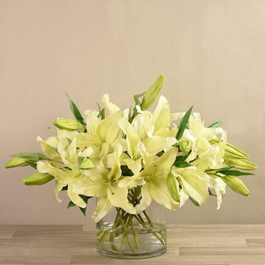 Floral Arrangement-Artificial Lily in Glass Vase-Bloomr