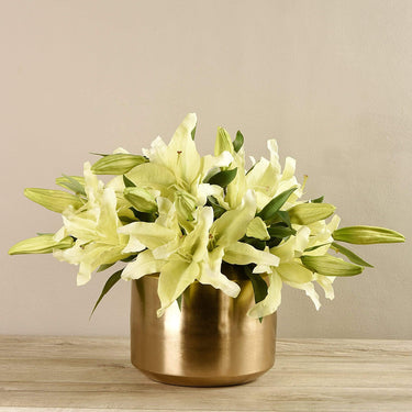Floral Arrangement-Artificial Lily In Gold Vase-Bloomr