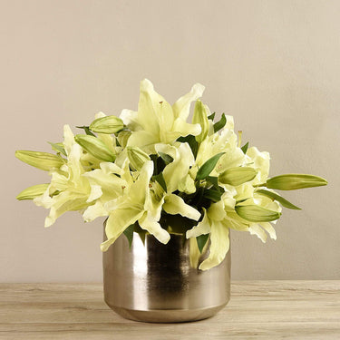 Floral Arrangement-Artificial Lily in Silver Vase-Bloomr