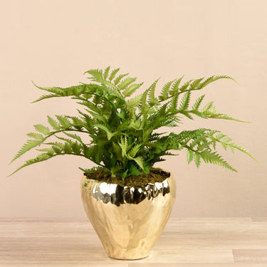 Plants-Artificial Fern in Gold Vase-Bloomr