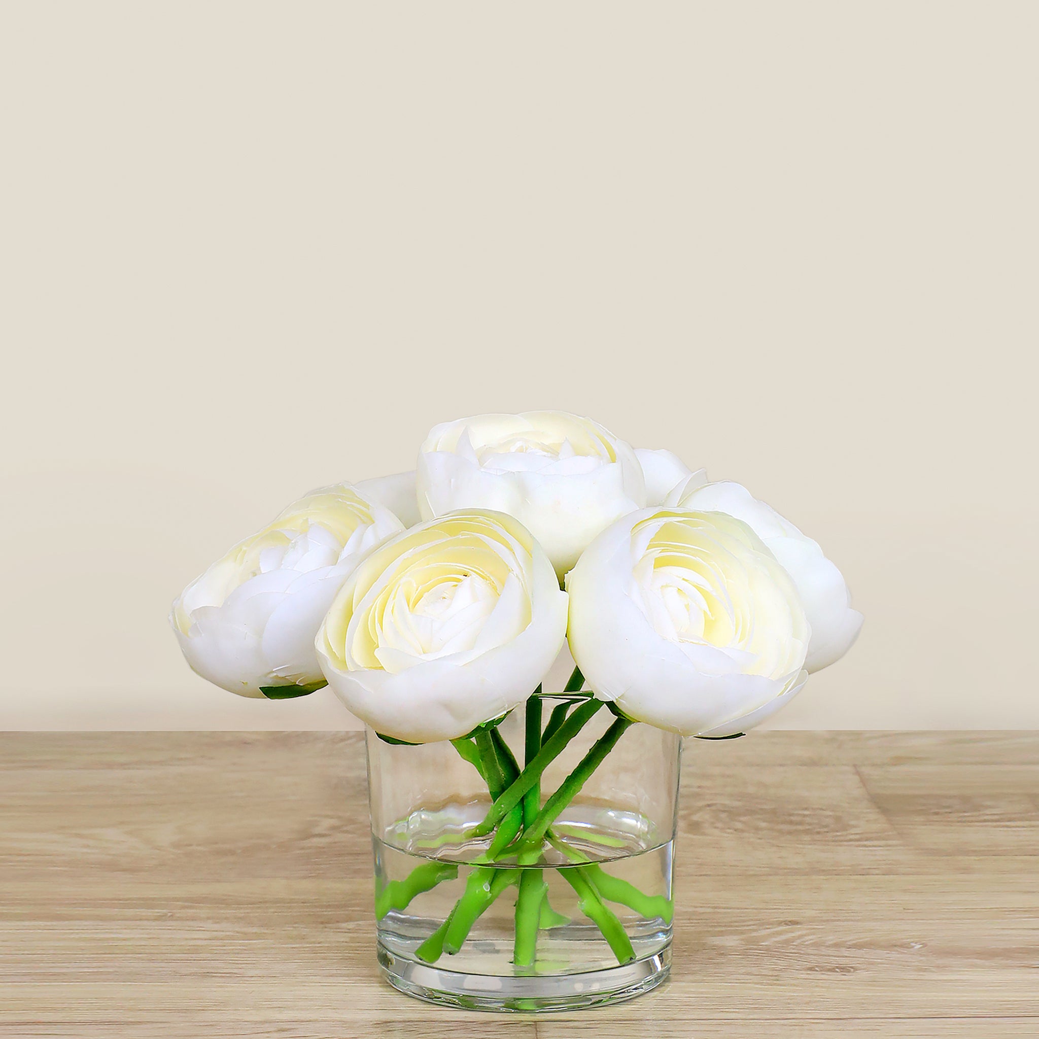 Artificial Ranunculus Arrangement in Glass Vase