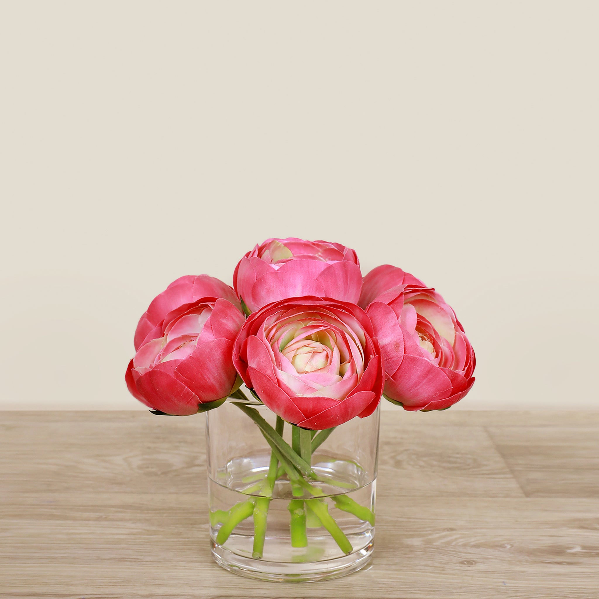 Artificial Ranunculus Arrangement in Glass Vase