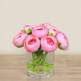 Artificial Ranunculus Arrangement in Glass Vase