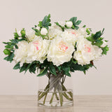 Artificial Peony Arrangement in Glass Vase