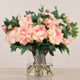 Artificial Peony Arrangement in Glass Vase