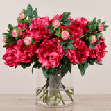 Artificial Peony Arrangement in Glass Vase