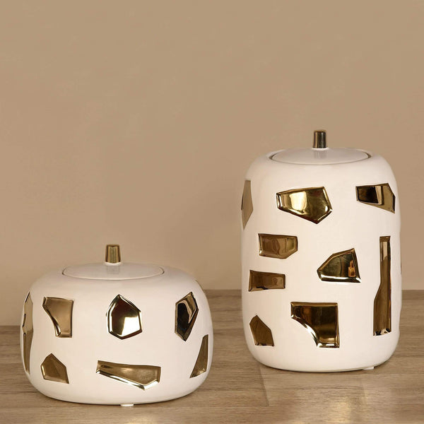 Ceramic White & Gold Jar - Bloomr