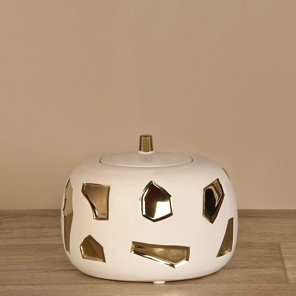 Ceramic White & Gold Jar - Bloomr