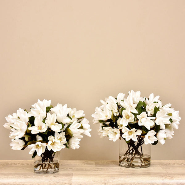 Artificial Magnolia in Glass Vase - Bloomr