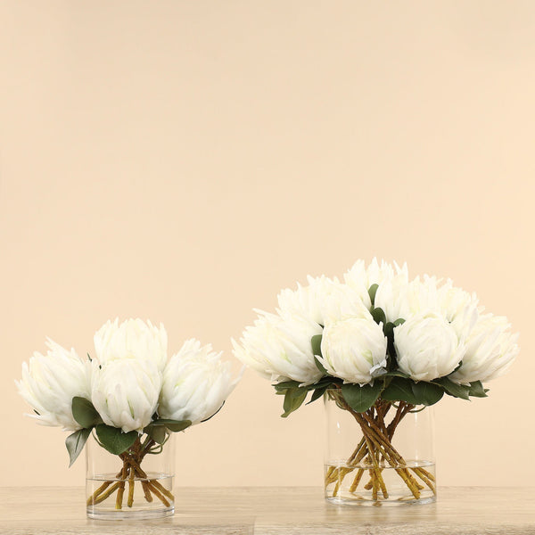 Artificial Protea Arrangement in Glass Vase - Bloomr